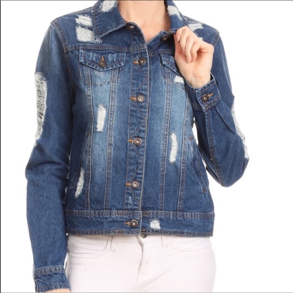 ๐Distressed Denim Jacket Cropped - Picture 3 of 4